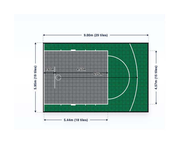Dimensioned plan of the free-throw basketball court