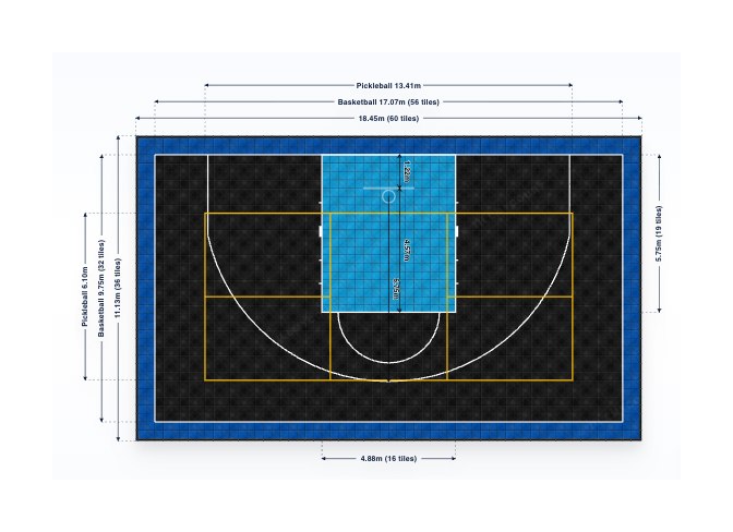 Dimensioned plan of the pro multi-sport court