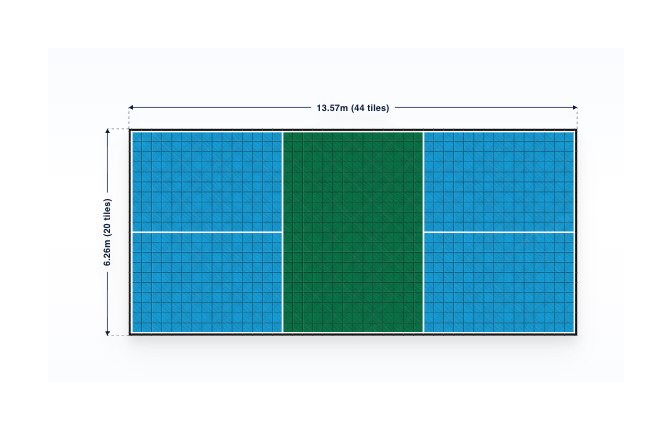 Dimensioned plan of the regulation pickleball court