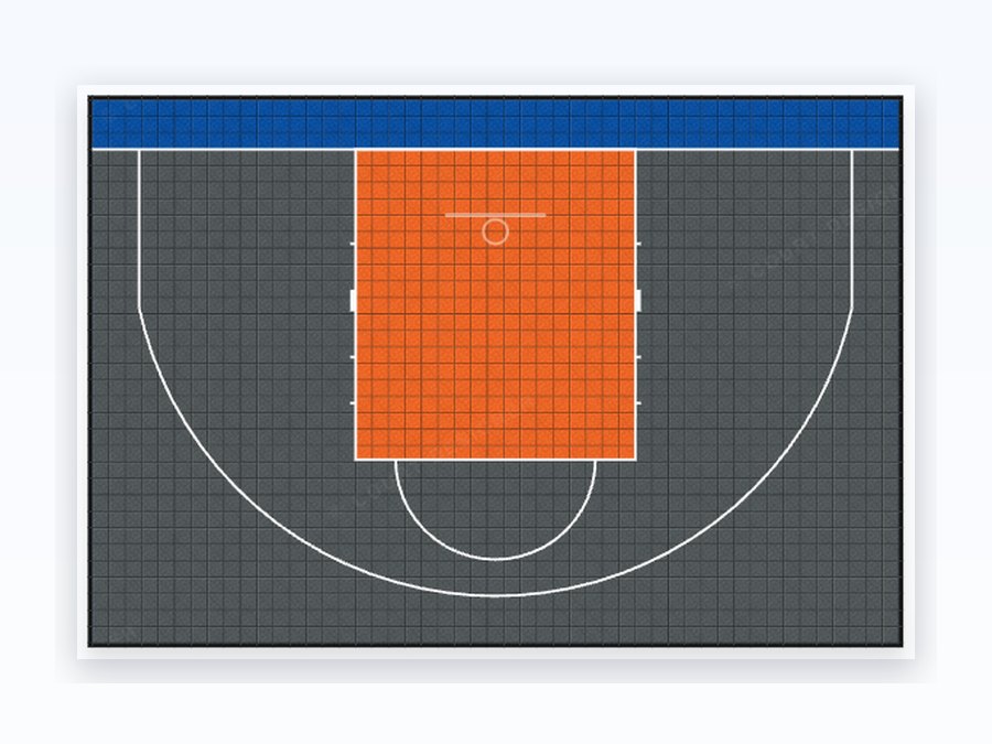 Large Half Court (3×3 Regulation) — top-down court plan in the default colourway